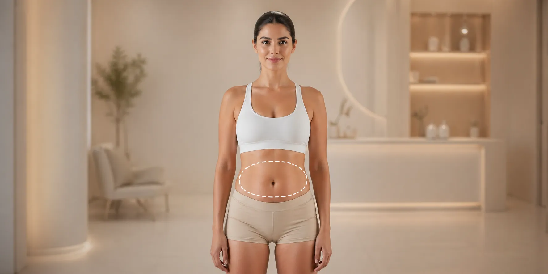Adult with the lower abdomen marked as a possible local-fat treatment area